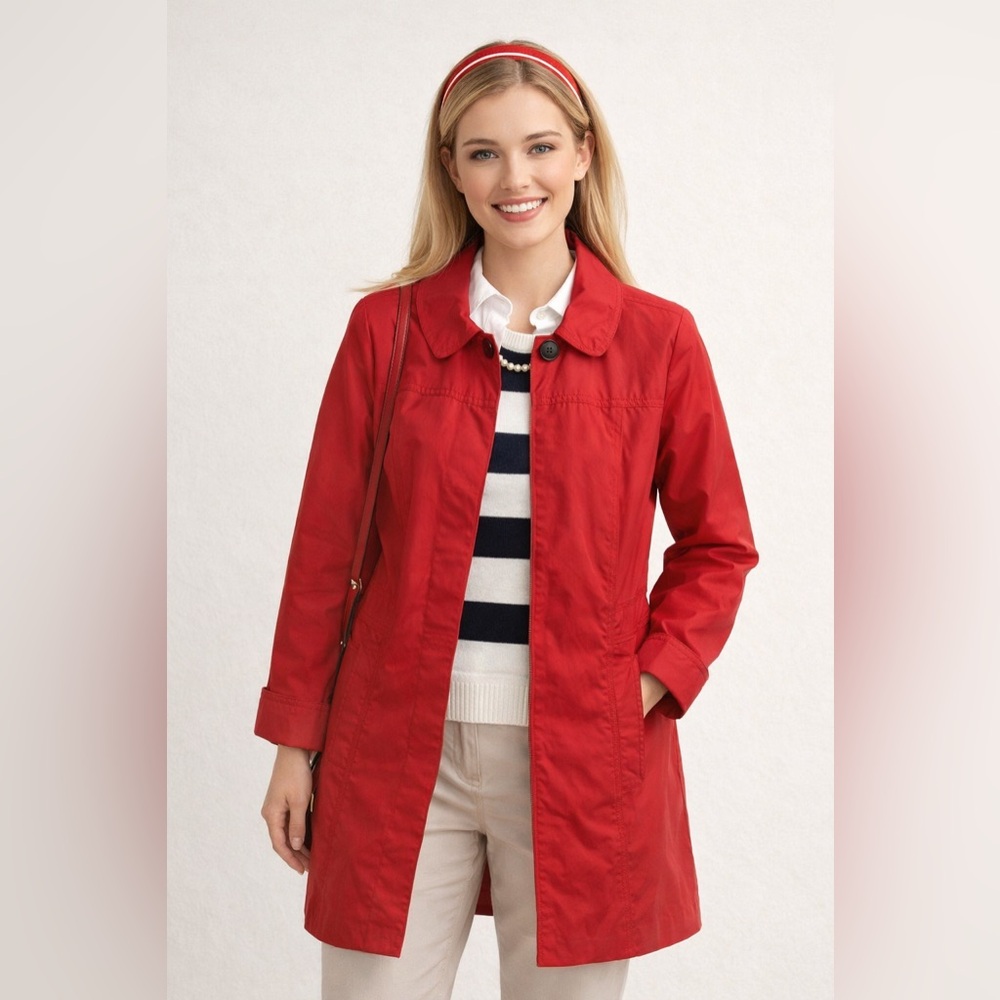 Eddie Bauer Red Button Front Spring Coat‎